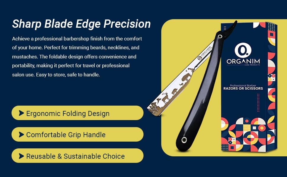 Image of Barber Shaving Razor for Men | Foldable Stainless Steel Straight Razor with Handle | Manual Beard Shaving and Trimming Razor for Barbers, Salons and Home Grooming (Black White)