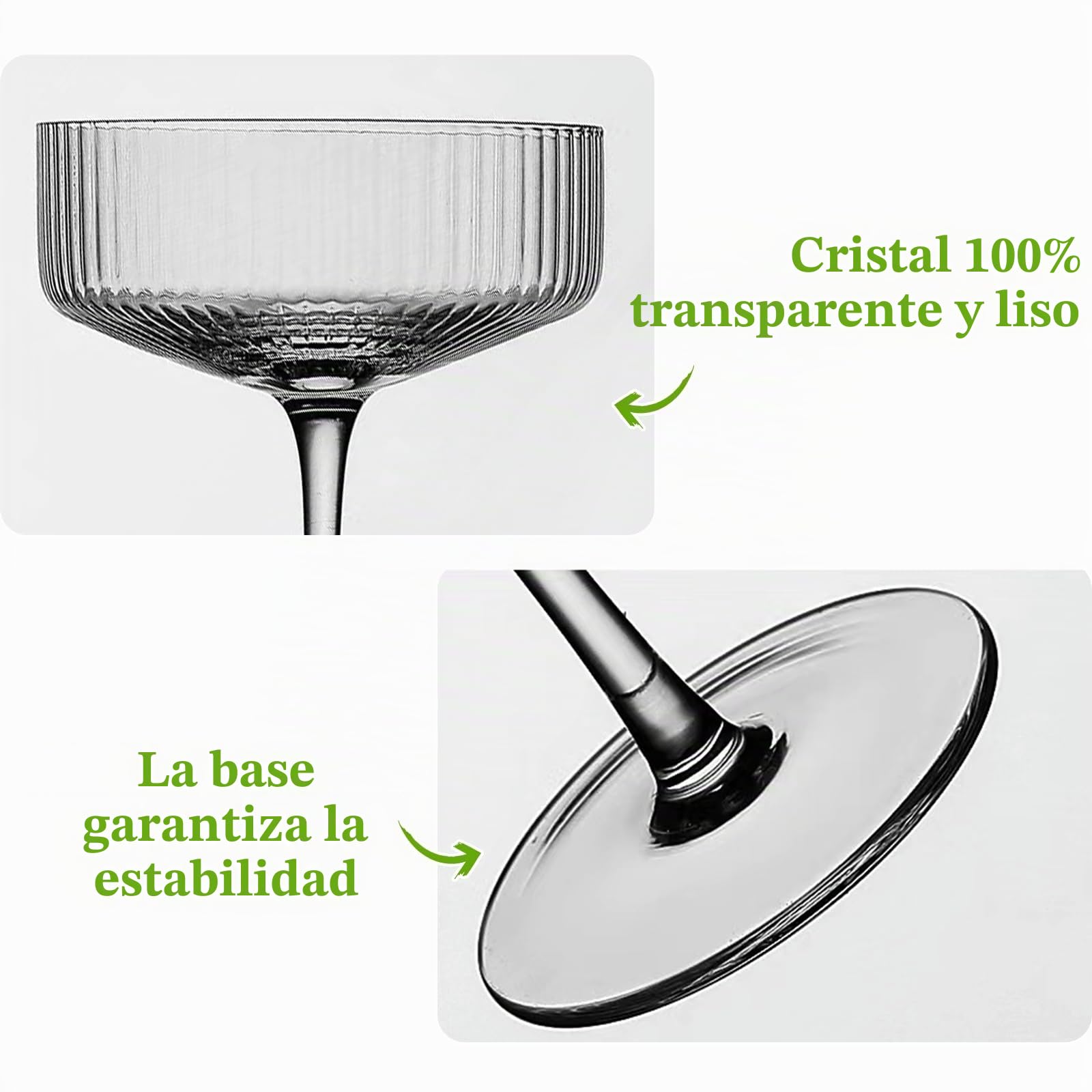 Qipecedm Juego de 4 copas acanaladas de 10 onzas, copas de cóctel vintage de 10 onzas, vaso de Martini único, galssware clásico de cóctel, juego de vasos de bar perfectos para cóctel, vino, champán y