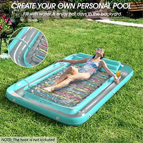 Image of Inflatable Tanning Pool Lounger Float - Jasonwell 4 in 1 Sun Tan Tub Sunbathing Pool Lounge Raft Floatie Toys Water Filled Tanning Bed Mat Pad for Adult Blow Up Kiddie Pools Kids Ball Pit (MG,XXL)
