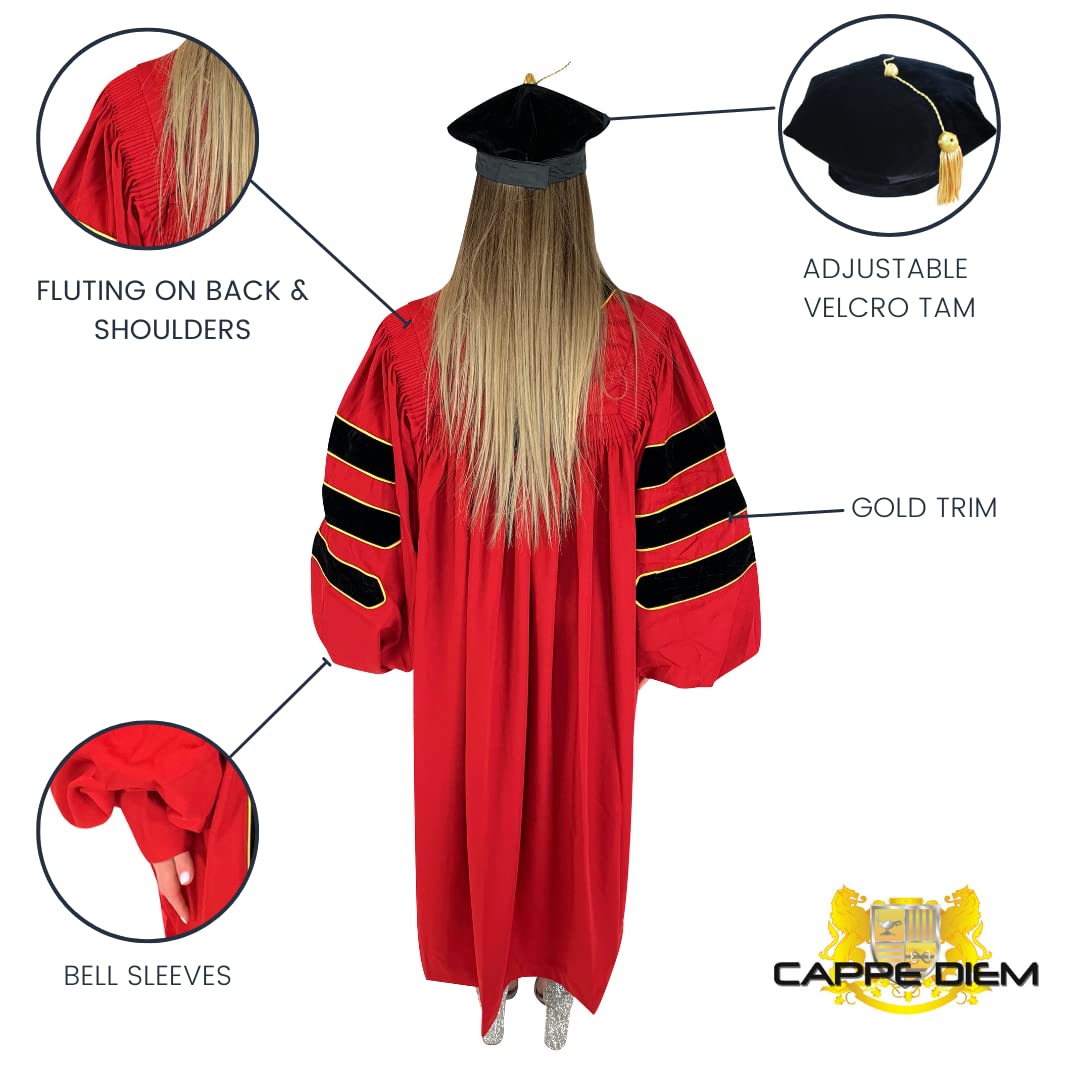 Cappe Diem Deluxe - Juego de bata de doctorado, capucha y bata académica Tam Academic Regalia para estudiantes de doctorado, profesores y profesores