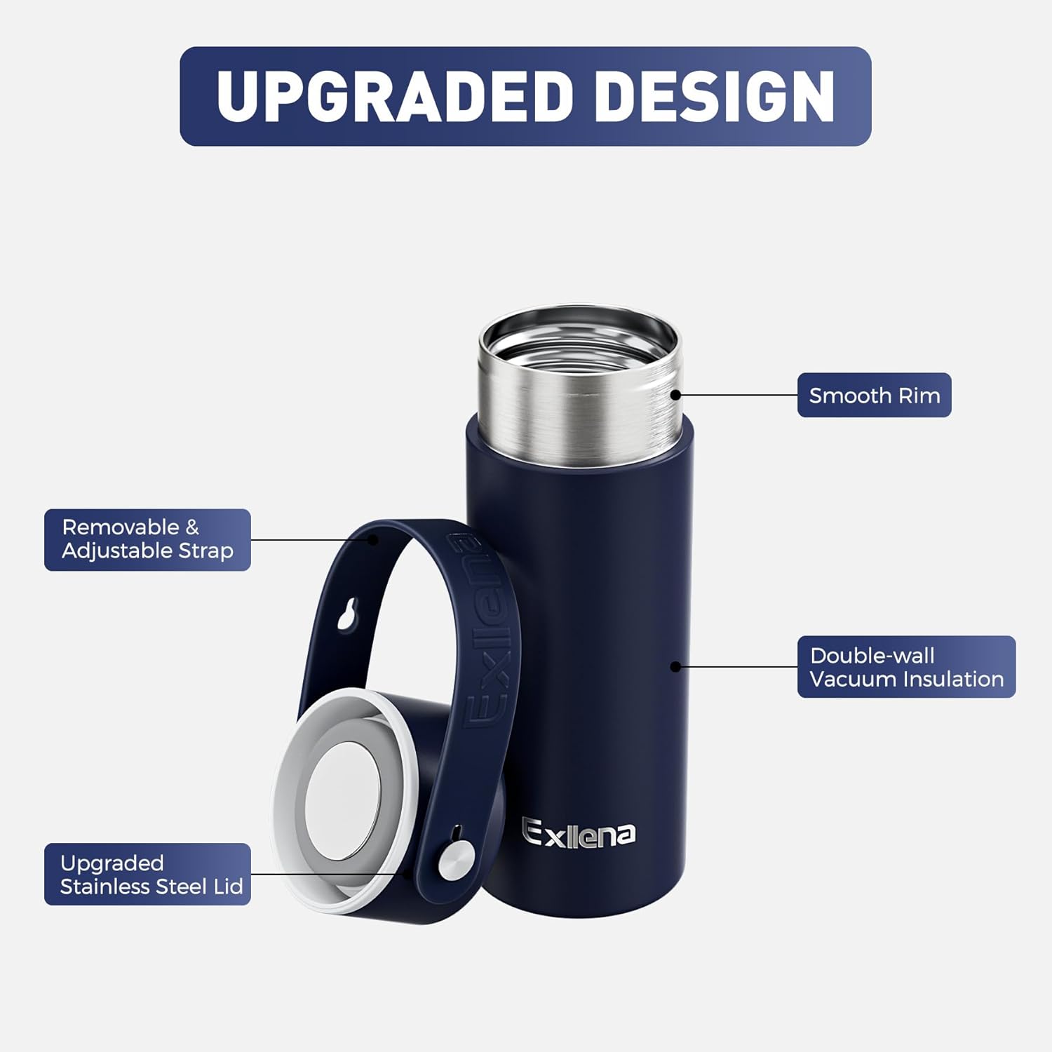 【Upgraded】 Mini Insulated Water Bottle 6.8oz/200ml with Adjustable Silicone Handle– Small Flask for Hot & Cold Drinks, Leakproof, Ideal for Purse, Lunchbox...(Midnight Sapphire) - Image 3