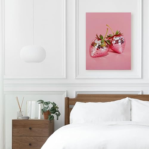 Miniatura 4 de APJYM Arte de pared de fresa roja funk, arte de pared retro Y2K disco Ball fresa, arte de pared, póster estético para dormitorio de niñas,