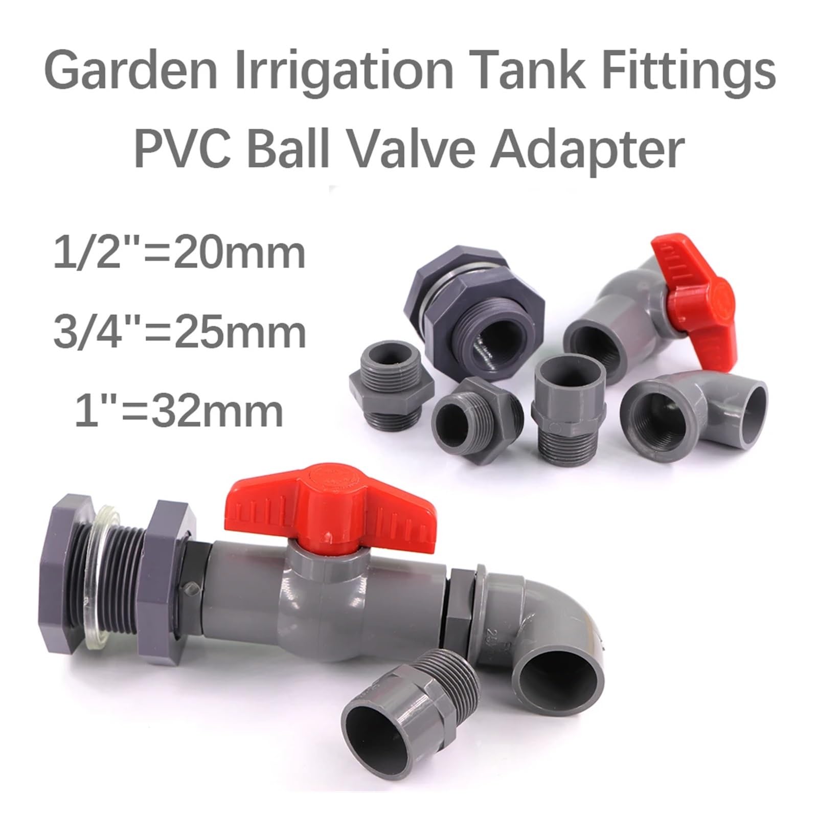 1/2 "3/4" 1 "PVC Ball Ventil Wasser Aquarium Adapter Garten Bewässerung Aquarium Pipeline Einlass Wasser Ablauf Joint Verbinden Reparatur(for 25mm Through,3PCS)