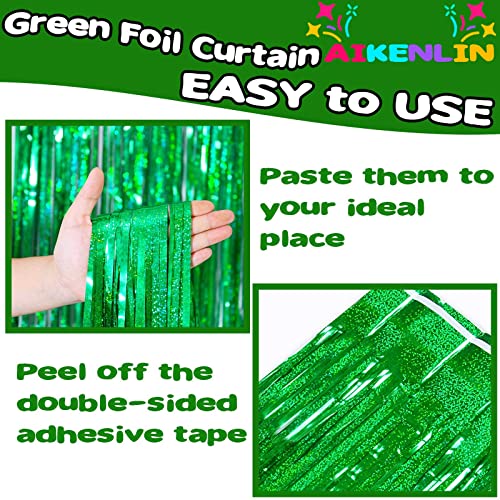 Image of 4 Pack 3.2Ft x 8.2Ft Green Foil Fringe Curtain Backdrop, Metallic Tinsel Foil Fringe Streamers Curtains Background for Photo Booth, Birthday, Wedding, Disco, Bachelorette, Christmas Party Decoration