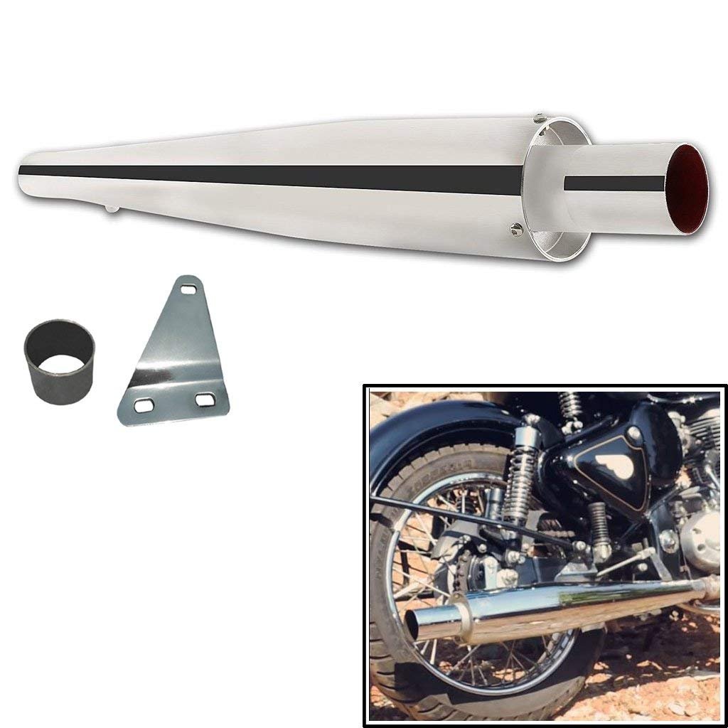 GOLSM Bike Bullet Wildboar Silencer Exhaust Glasswool Chrome Bike Wild Boar Silencer Exhaust with Zed Clamp & Bush for Royal Enfield Bullet Electra 350-image-27