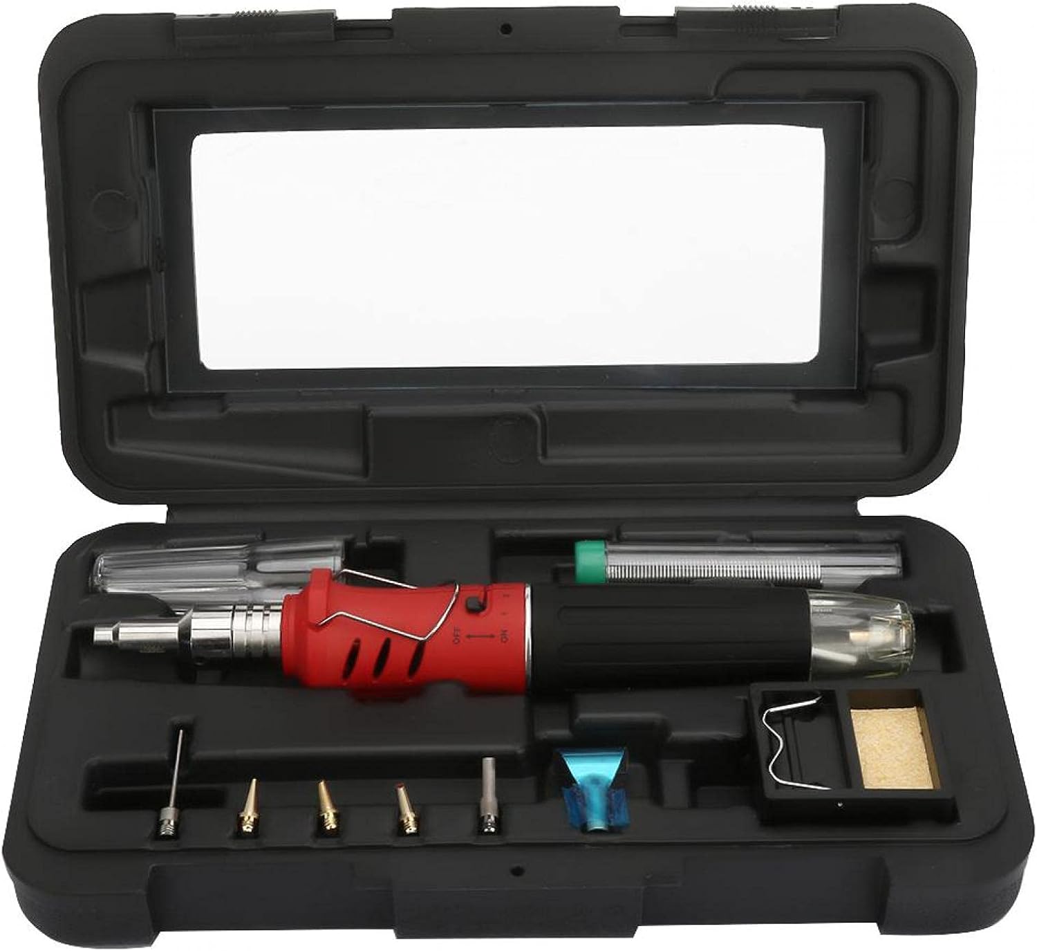 Shipenophy 10PCS HS-1115K Gas Soldering Iron Set Multi-function Butane Gas Soldering Iron Portable Cordless Butane Gas Blow Torch Soldering Pen(Red Handle)
