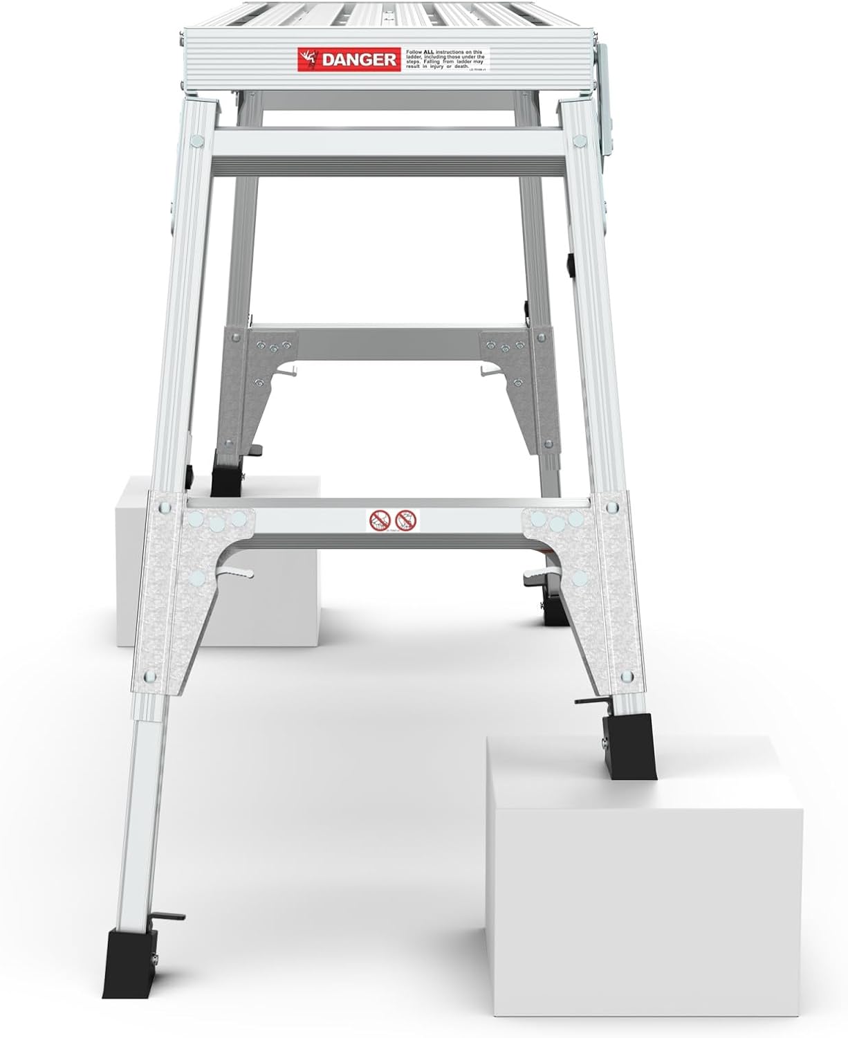 Aluminum Work Platform Large Size Step Stool Folding Portable Work Bench 40" Width Telescopic Feet 22" -27.5" Height Adjustable