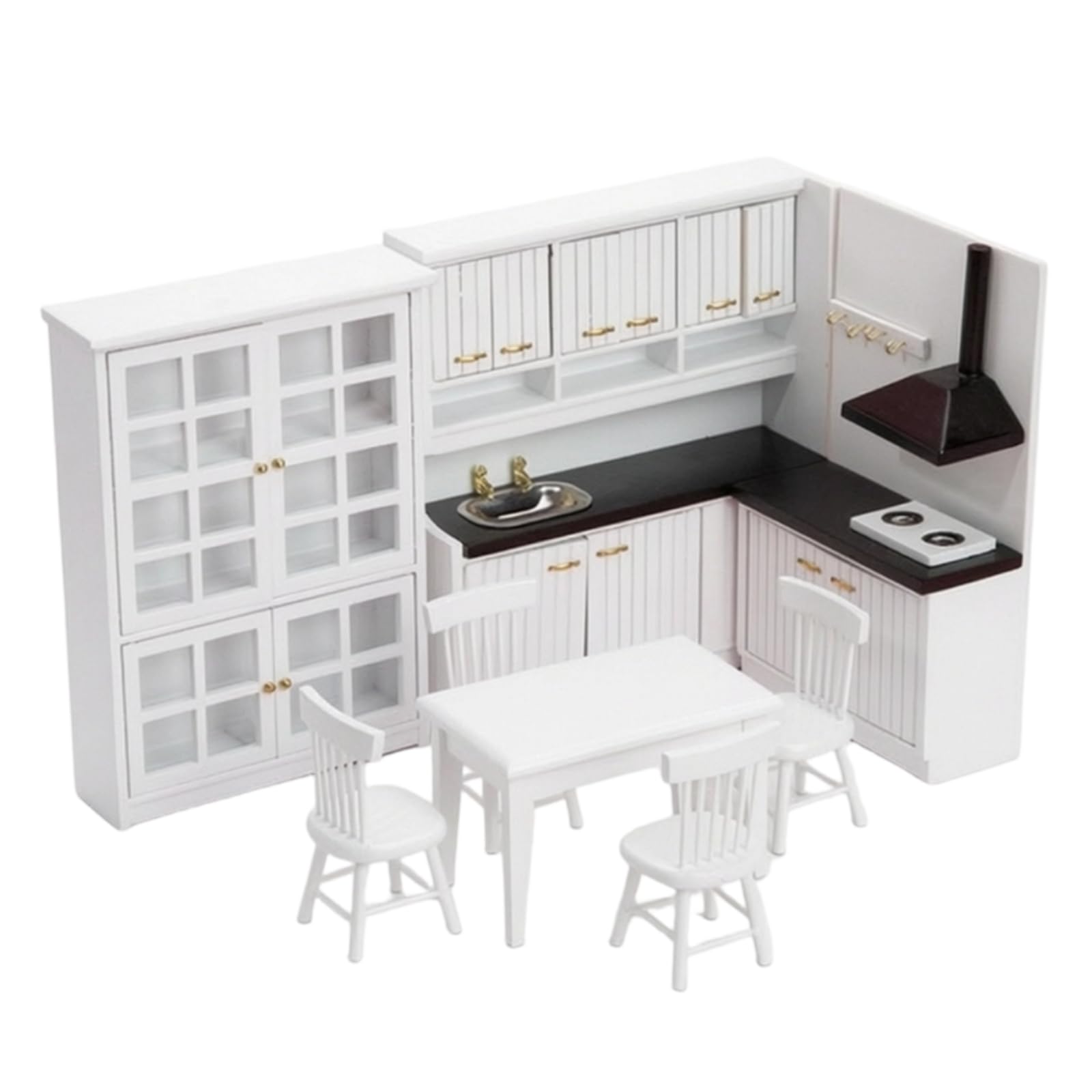1:12 Miniatur-Küchenmöbel aus Birken Glatte Oberfläche Landhausstil Puppenhaus-Küchenmöbelset detailgetreu Mini-Möbel Set für Sammler