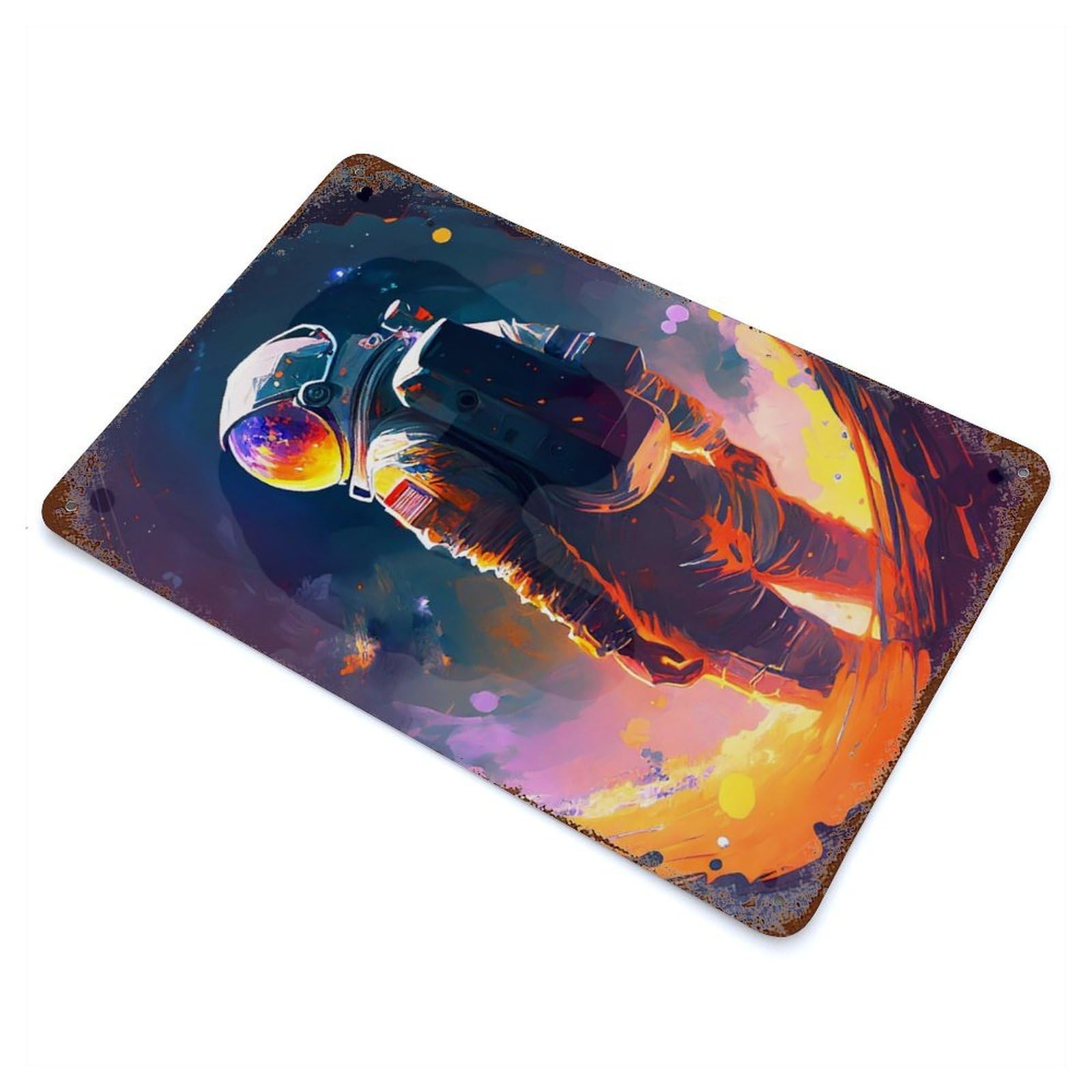 Astronaut Vintage Rust Metal Sign 11.8"x7.9", Classic Wall Plaque for Basement, Hobby Room And Garage Decor