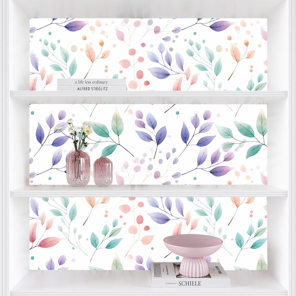 Papel pintado autoadhesivo Hojas de acuarela Papel tapiz adhesivo Hojas coloridas papel de contacto papel de pared papel de pared fácil de despegar para mesita de noche cajón gabinete inquilino