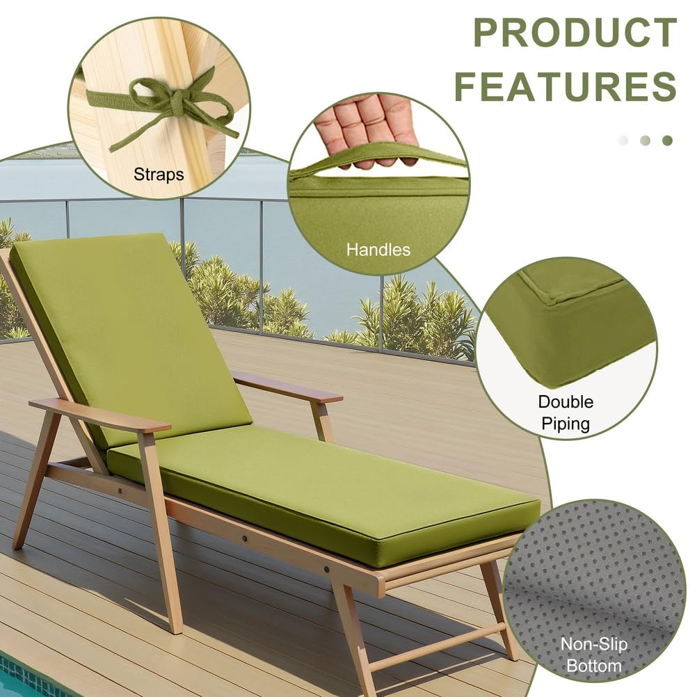 Cojín Grueso Impermeable para Tumbona Exterior Antideslizante y Duradero con Correas de Sujeción - Fácil de Limpiar (Lavable) Uso en Jardín, Terraza, Balcón,Blanca,183x53x10cm