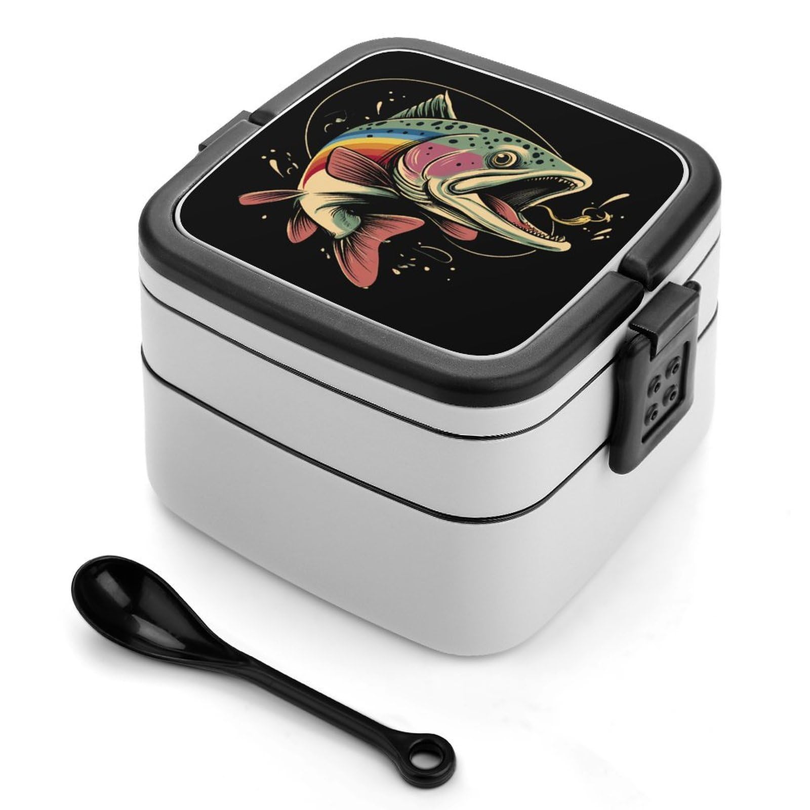 CGSBNGHA Largemouth Bass Rainbow Trout Bento Lunch Box 2 Layer Lunchbox Food Container for Adults Office