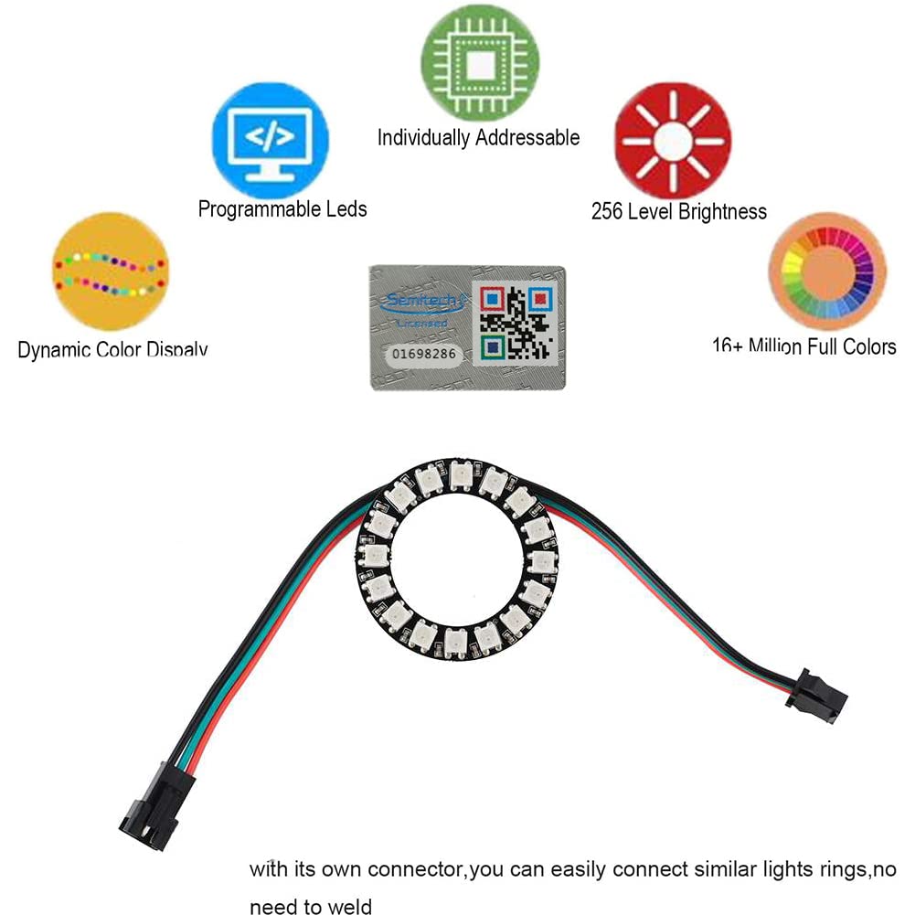 Lot de 16 anelli LED RGB 16 x WS2812 5050 a colori con driver integrati a 16 bit per Arduino Raspberry Pi ESP8266 Nodemcu DC5V