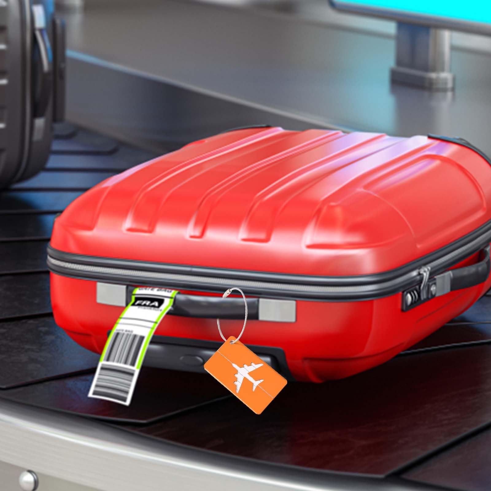 6 Piezas Identificador de Maletas de Aluminio, Etiqueta Maleta Viaje con Tarjeta para Información Personal y Anillos de Acero para Bolsas Equipaje Maletas y Mochilas, Naranja