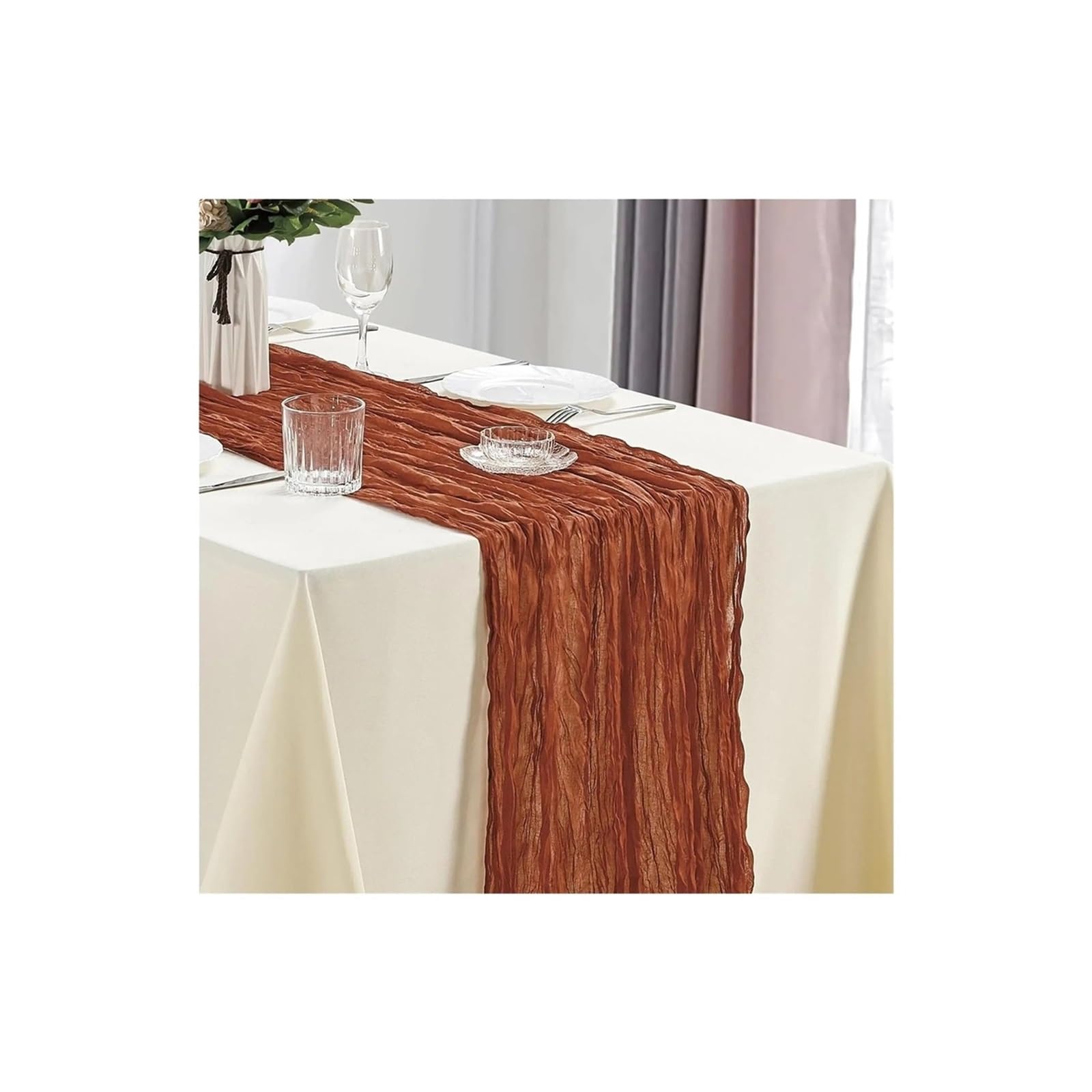 Cheesecloth Table Runners 3Pcs Cheesecloth Table Runner Boho Gauze 40x270cm Romantic For Wedding Bridal Shower Birthday Party(Terracotta)