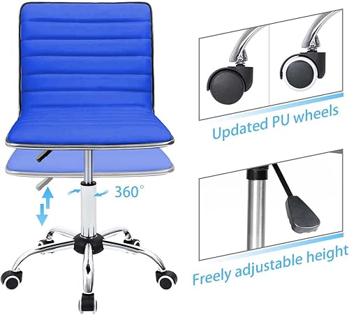 Vista 4 de Furmax Silla de trabajo de respaldo medio, silla de oficina giratoria de cuero con respaldo bajo, silla de escritorio para computadora retro