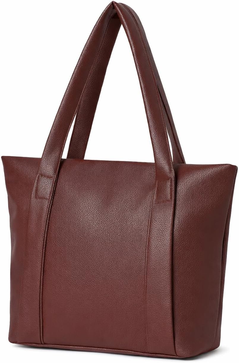 Premium Structured Work Tote Bag with Dedicated Laptop Compartment up to 11 Inch, Multi-Section Interior and Secure Zipper Pockets (Coffee)