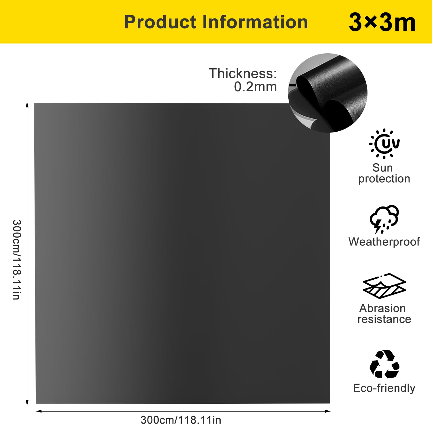 ENUTROF Telo per Laghetto da Giardino 3m x 3m x 0.2mm Fodera per Laghetto in HDPE per Isolamento da Giardinaggio Giardino Piscina per Laghetti Fontane Cascate (3x3m)