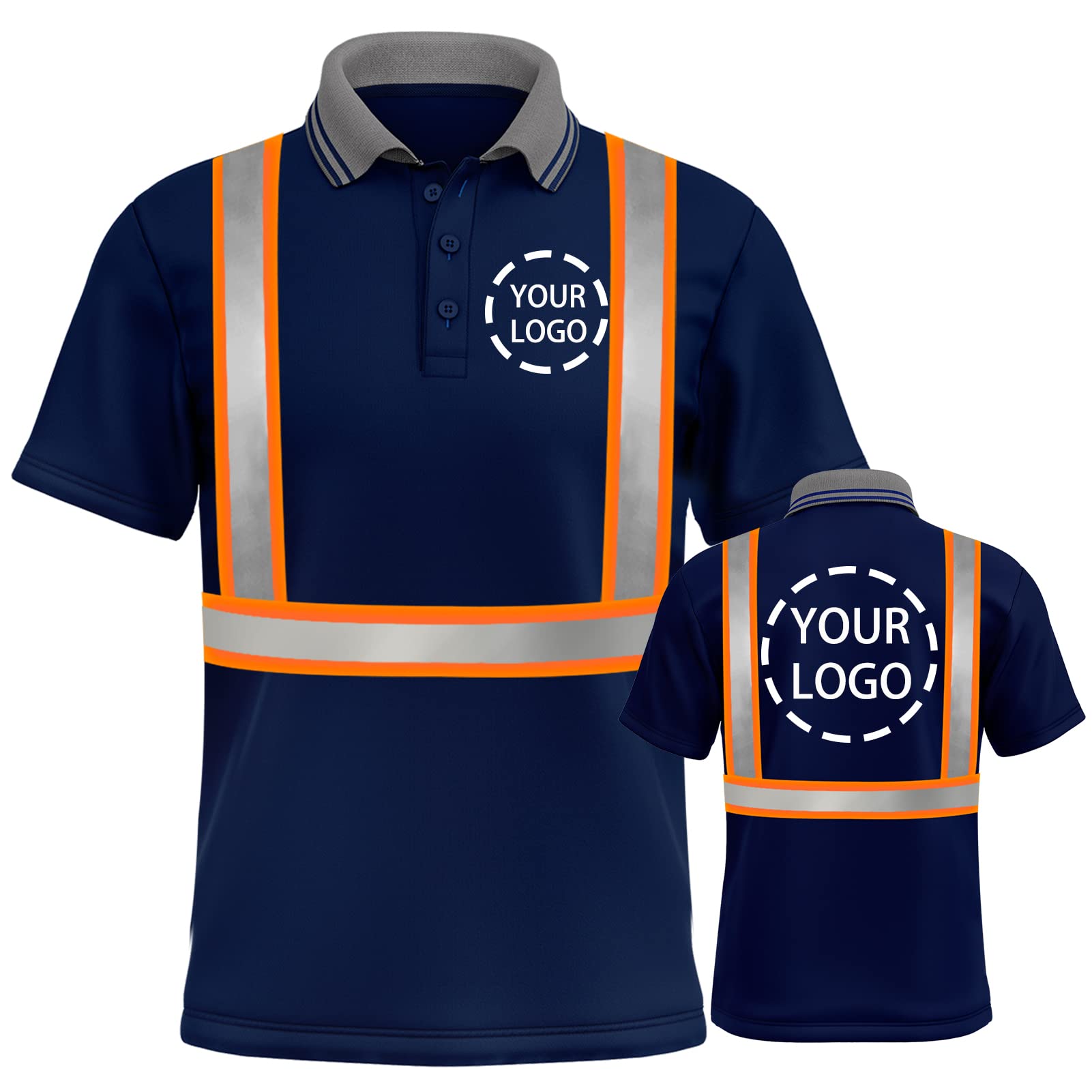 YOWESHOP High Visibility Reflective Safety T-Shirts Custom Logo Hi Vis Short Sleeve Work Polo Shirt for Men