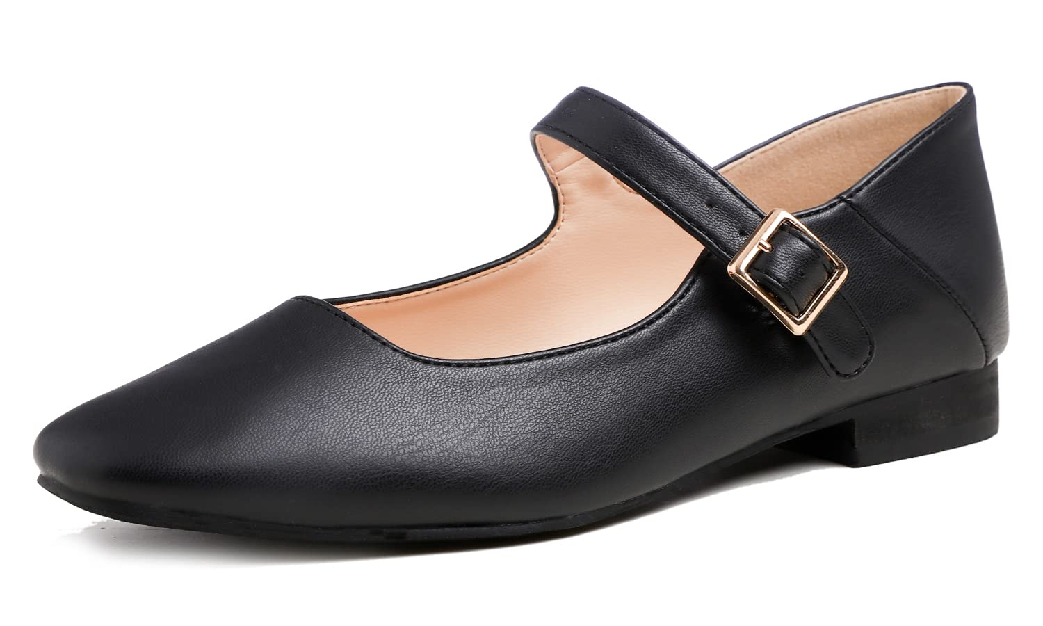 Women's Mary Jane Fashion Square Toe Easy Buckle Low Heel Slip On Flats