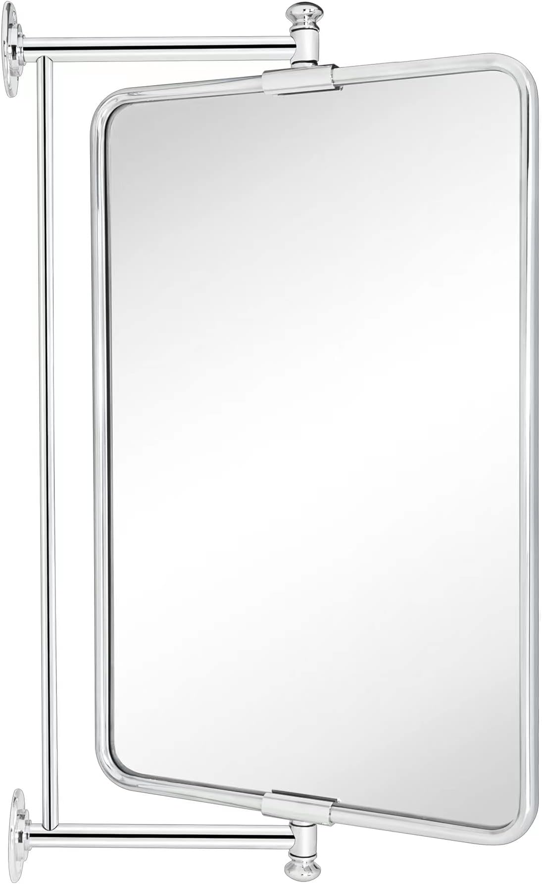 TEHOME Chrome Rounded Rectangle Pivot-N-View Bathroom Vanity Mirror Rotating Tilting Mirror Corner Vanity, 14 x 22''