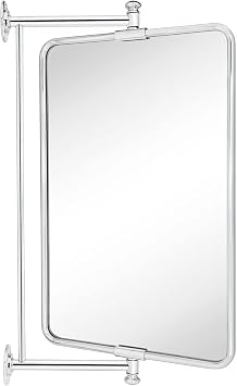 TEHOME Chrome Rounded Rectangle Pivot-N-View Bathroom Vanity Mirror Rotating Tilting Mirror Corner Vanity, 14 x 22''