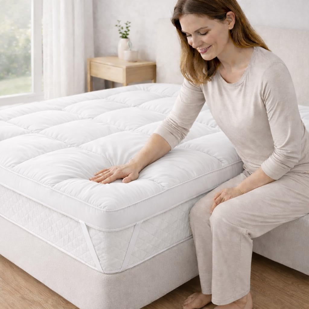 Deep Sleep White Color Premium Mattress Topper Single Bed | Quilted Soft Plush Mattress Pad | Cooling Breathable Bed Topper | Hypoallergenic Soft Comfort Layer L200 x W90 cm