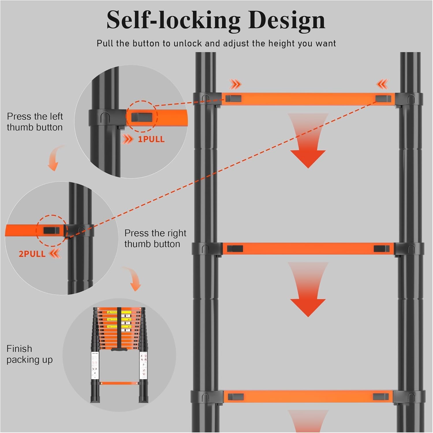 12.5 FT Telescopic Aluminum Extension Ladder, Collapsible & Retractable, Adjustable for House, Roof, RV & Travel Trailers, 330 lbs Capacity