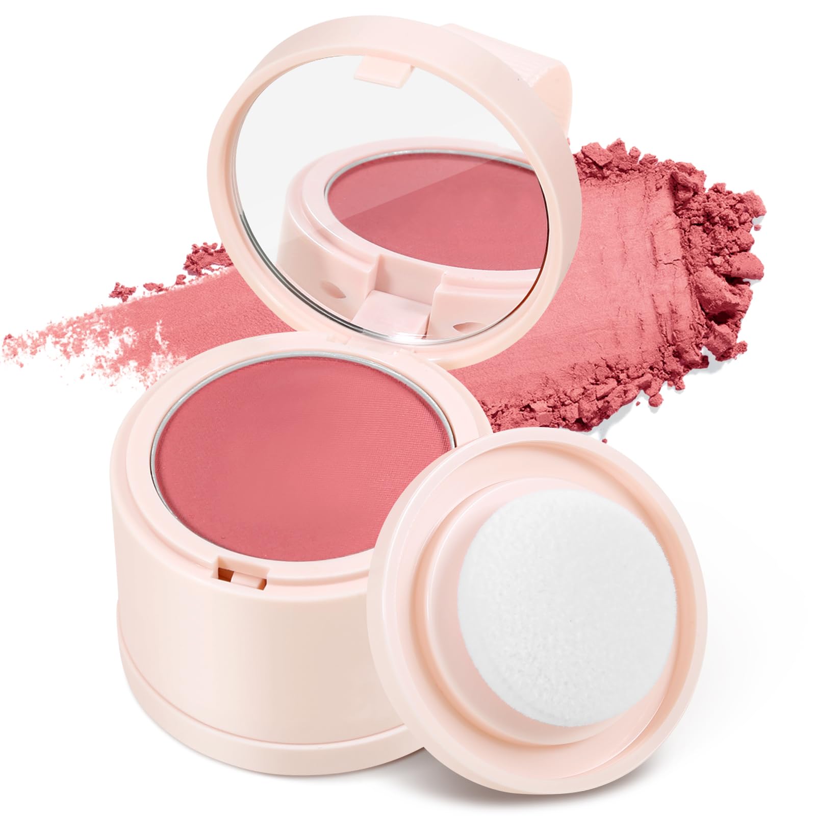 Boobeen Colorete Compacto para Rostro, Maquillaje en Polvo para Rostro, Maquillaje Cocido Mate Altamente Pigmentado, Colorete en Polvo Prensado, Fácil de Difuminar, con Puff