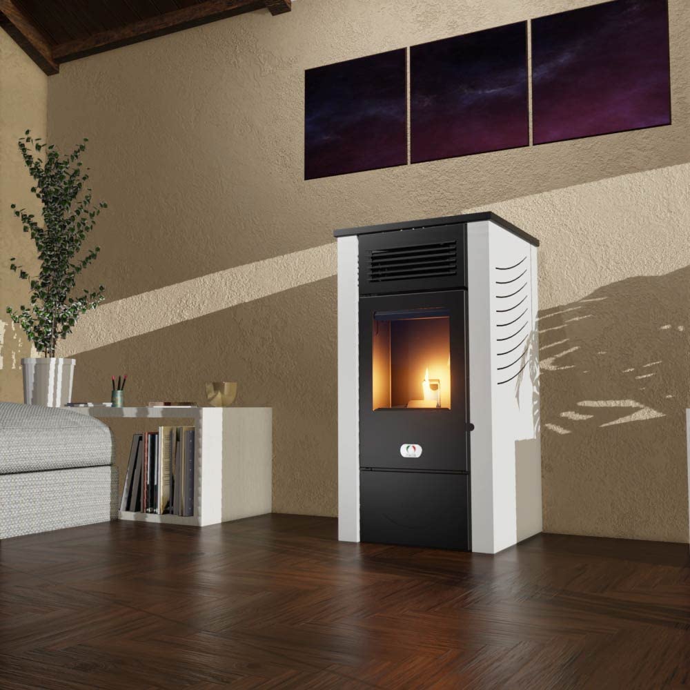 STUFE A PELLET ITALIA Canada 14 KW WiFi | Pelletöfen Effizienz 89% Heizt 130m² Autonomie 15 Std. Programmierbar WiFi-Steuerung 5 Geschwindigkeiten und Leistungsstufen 24 Monate Garantie Weiß