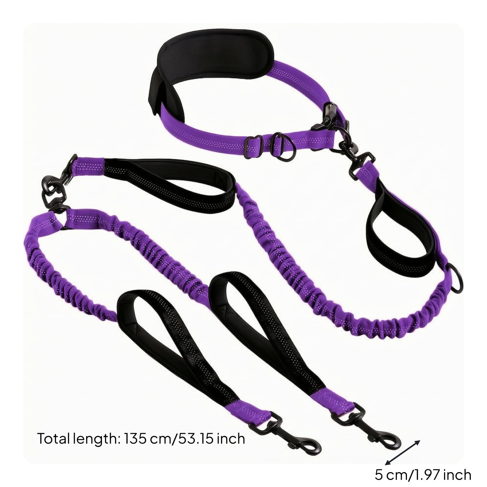 Guinzaglio a Doppia Testa per Cani Guinzaglio a Cintura per Mani Libere Guinzaglio con Assorbimento Degli Urti Guinzaglio con Doppia Presa in Nylon E, color to 2