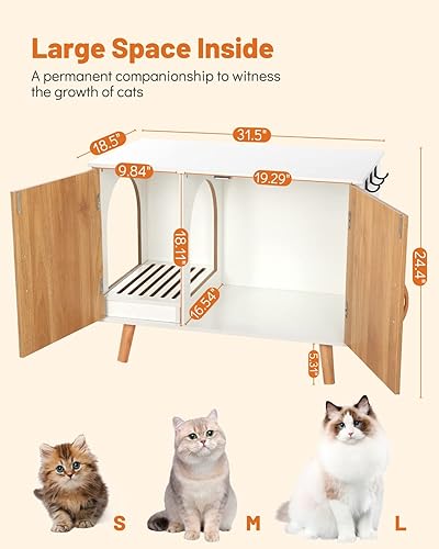 Miniatura 6 de Maksone Muebles ocultos para gatos, caja de arena extragrande con rascador y desodorización para gatos, 31.5 x 18.5 x 24.4 pulgadas para gatos