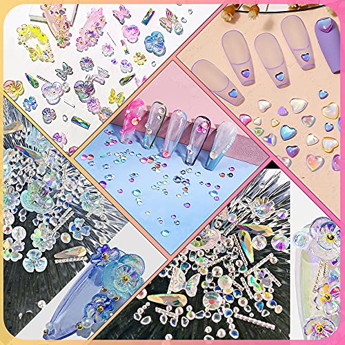 Changar Crystal Glass Mermaid Rhinestones 3D Butterfly Flower Nail Charms Love Heart Crystal Mixed Gems Nail Rhinestones For Nail Art Decoration & Diy Crafting Design (4 Boxes) #TOP1