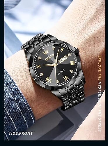 Miniatura 7 de OLEVS - Reloj de pulsera para hombre, de acero inoxidable, analógico, de cuarzo, con fecha, de fácil lectura, con diamantes, impermeable, elegante,