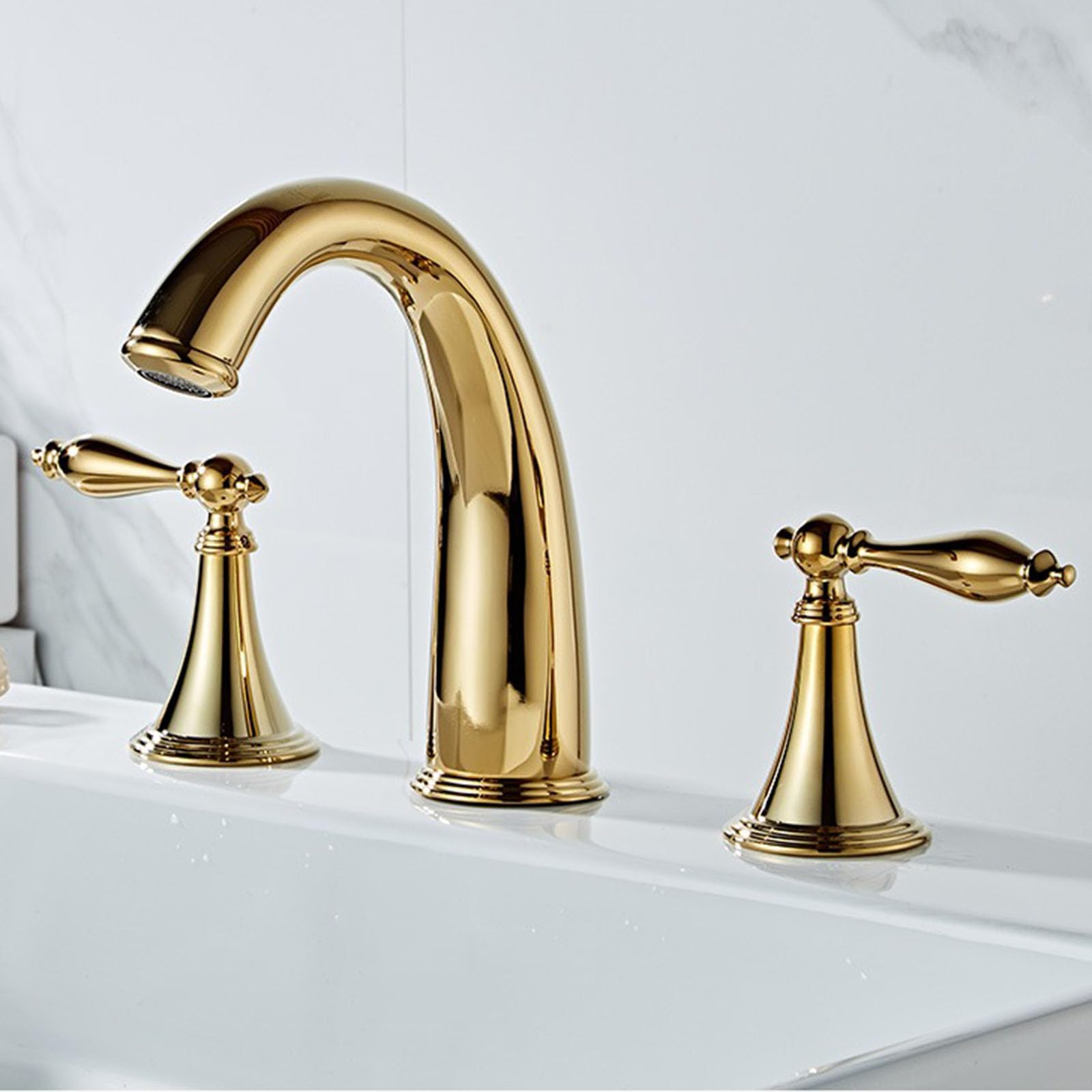 Robinet de salle de bains en laiton or résistant au calcaire et fuites