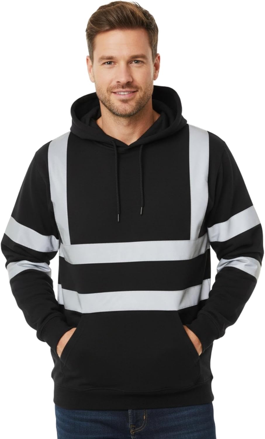 Janisramone New Mens Hi Vis Visibility Fleece Viz Safety Work Wear Sweatshirt Hoodie Jacket