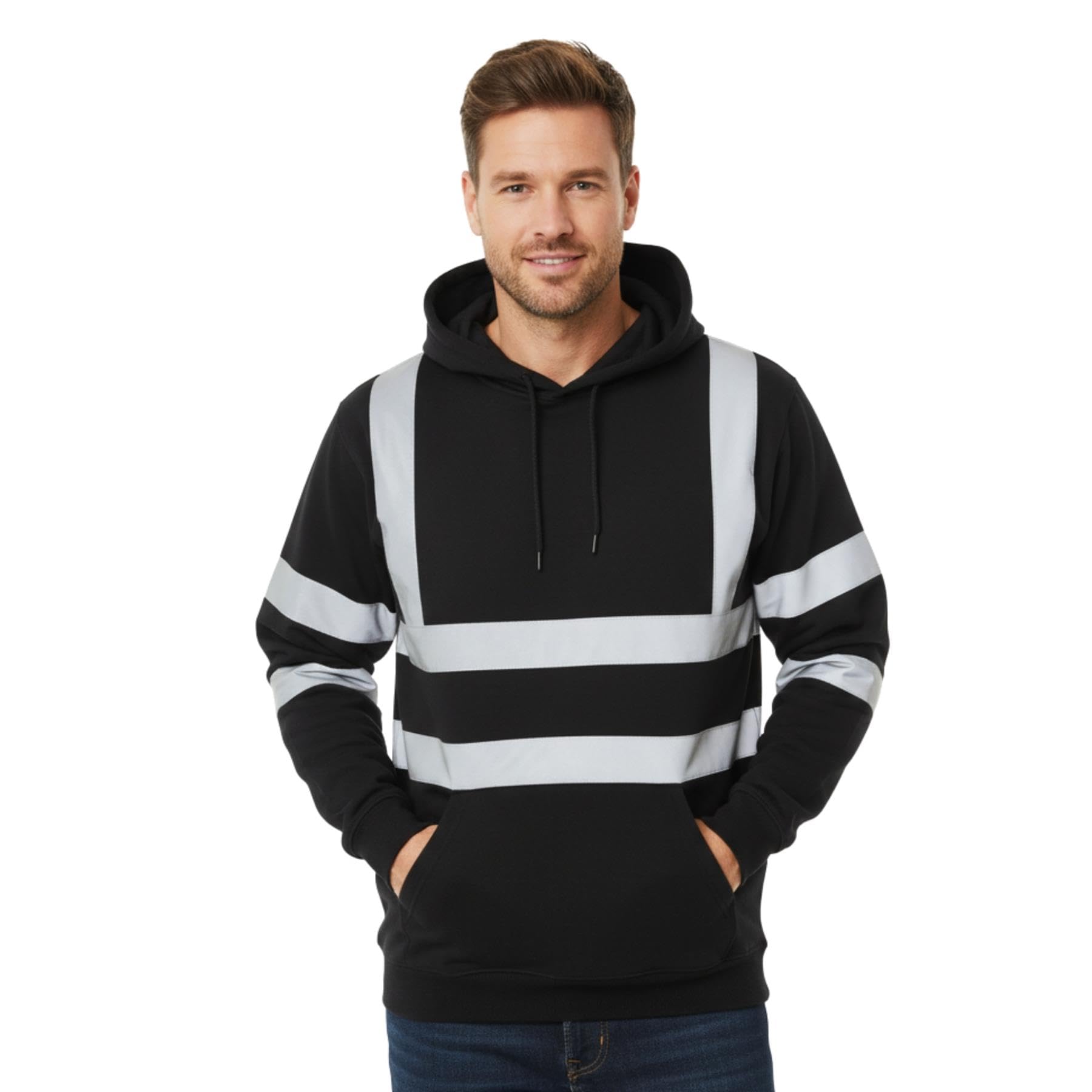 Felpa da uomo con cappuccio in pile ad alta visibilità Nero XL