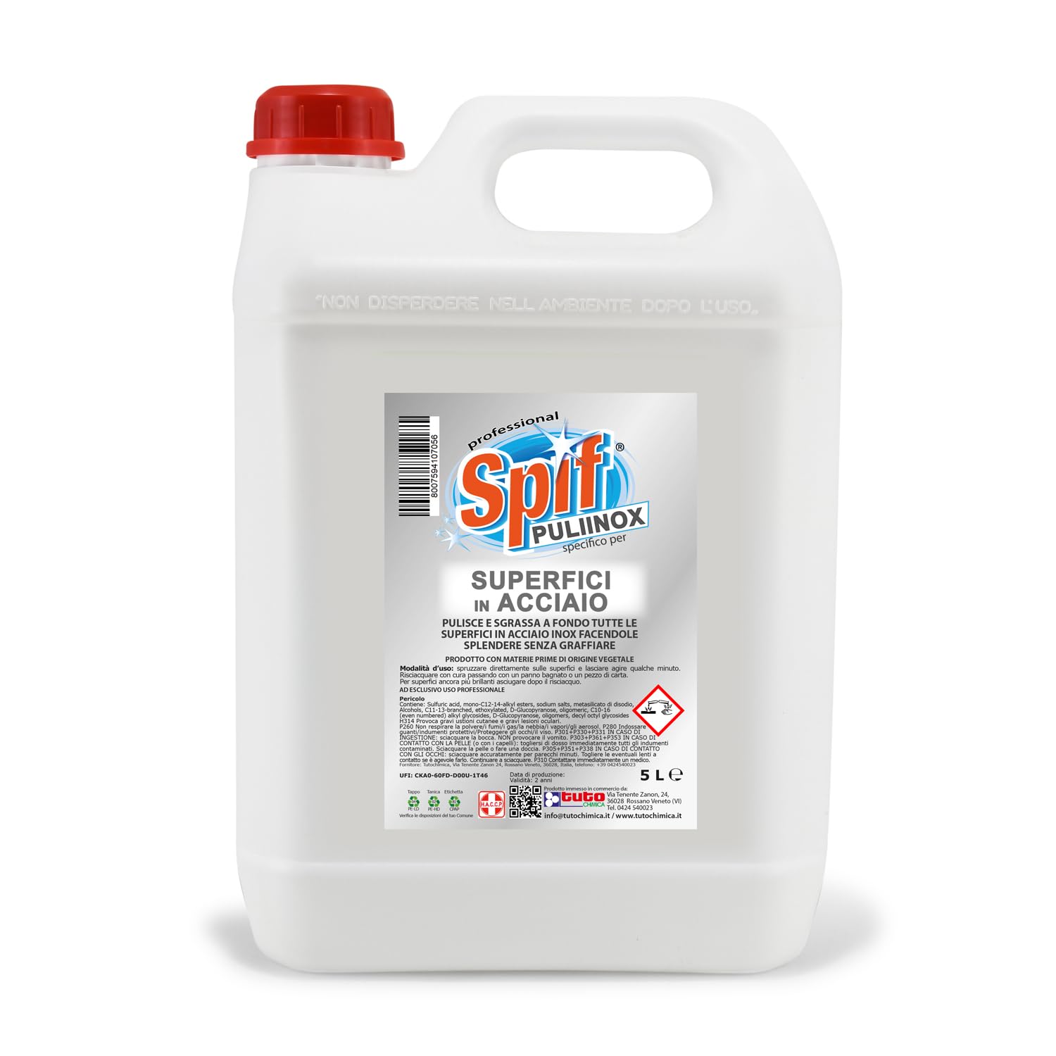 SPIF Detergente Acciaio Inox Professionale Cucina, Pulisce, Sgrassa, Lucida PULIINOX 5L