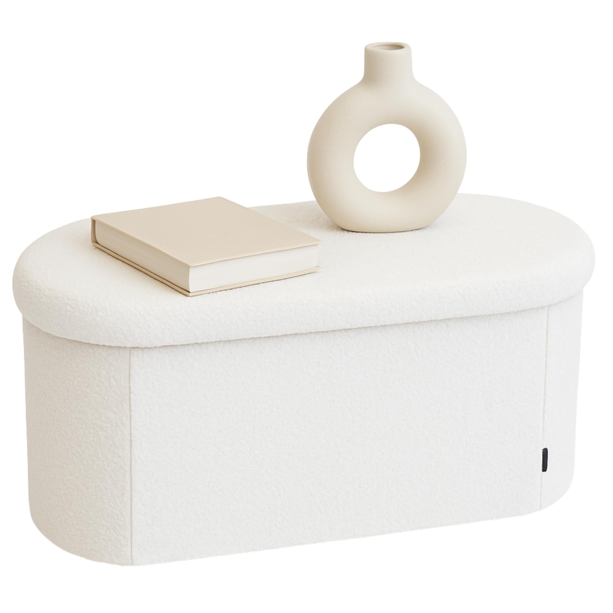 LAMBY HOME Banco Almacenaje - Puff Almacenaje Borreguito, Baul Almacenaje Dormitorio, Banco Zapatero Plegable, Puff Salon, Banco recibidor, Banco Pie de Cama, Reposapies Salon y Sofa, Blanco, 78x38x38