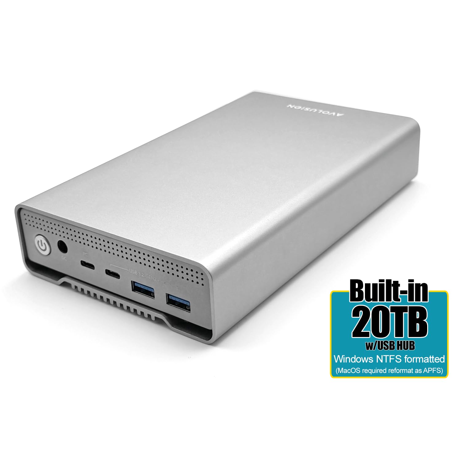 Avolusion PRO-G1 Series 20TB USB 3.2 Gen 2 (10Gbps) USB-C External Hard Drive for Windows or MacOS Desktop PC/Laptop (Silver) (Renewed)
