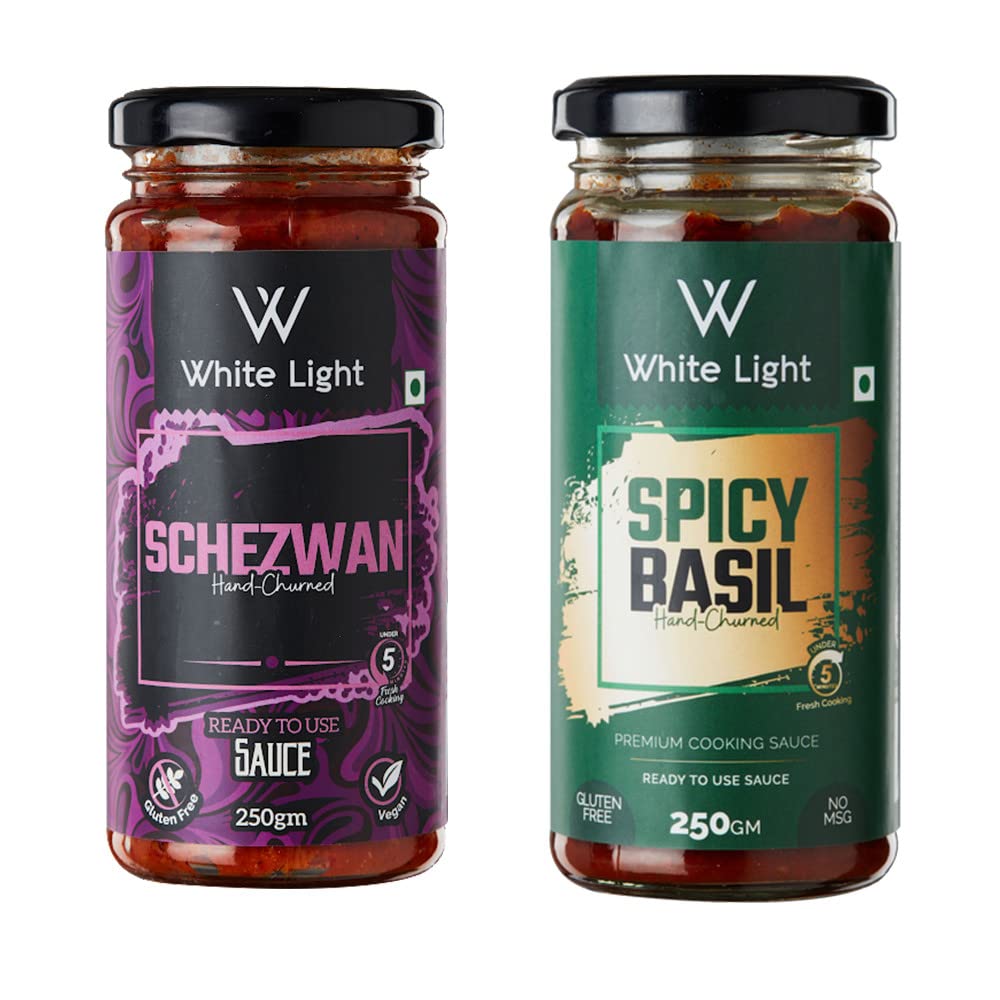 White Light Food Schezwan Sauce and Spicy Basil Sauce l Vegan and Natural Ingredients l Ready to Eat Healthy Food (Combo Pack of 2, 250g Each) (B0C177HHQG) Amazon Price History, Amazon Price Tracker