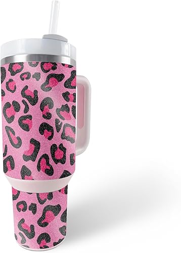 MightySkins - Vaso con purpurina brillante compatible con Stanley The Quencher H2.0 FlowState de 40 onzas, leopardo rosa, acabado protector y disponible en Yaxa Costa Rica