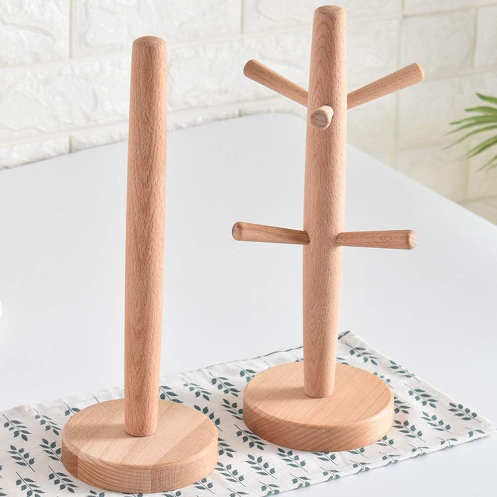 Creative Wooden Mug Holder Tree, Japanese Multipurpose Display Stand Coffee Cup Rack for Countertop Tabletop Holder with 6 Hooks-a 12x30cm(5x12inch)