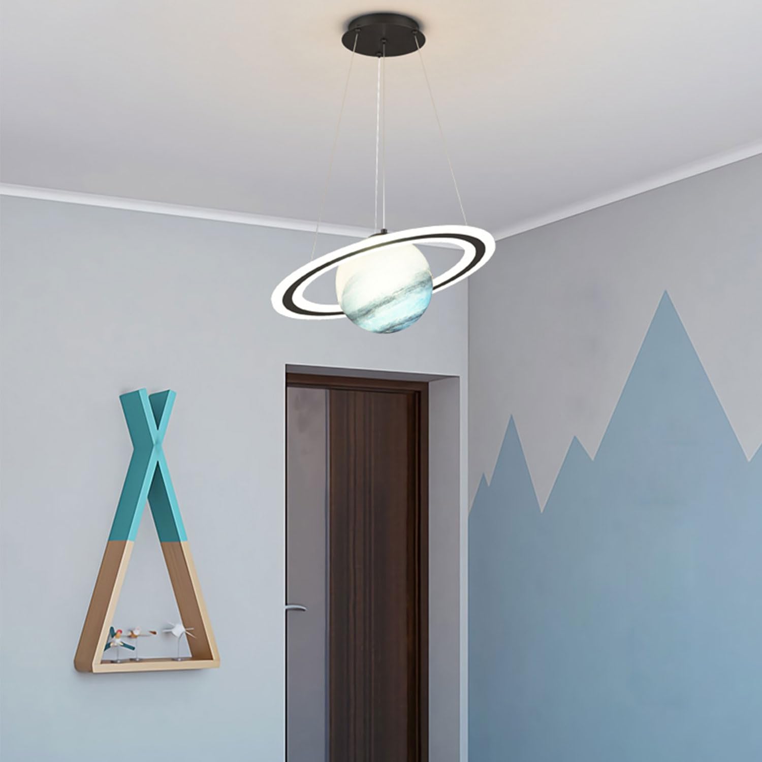 Suspensions Planètes pour chambre d'enfant, lustre d'intérieur moderne en acrylique, réglable, culot E27, avec abat-jour rond en verre, pour salon, chambre d'enfant
