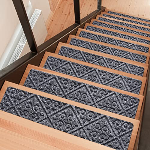 Crystalmx Stair Treads Non-Slip Indoor Step Carpets For Wooden Hardwood, Anti Slip Mats Safety Rugs For Kids Elders And Dogs With Self-Adhesive Bottom, 8" X 30"(Gray, 15 Pcs) #TOP26