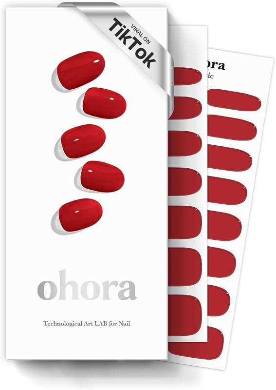 ohora Semi Cured Gel Nail Strips (N Addict) - Works with Any Lamps, Salon-Quality, Long Lasting, Easy to Apply & Remove - Includes 2 Prep Pads, Nail File & Wooden Stick