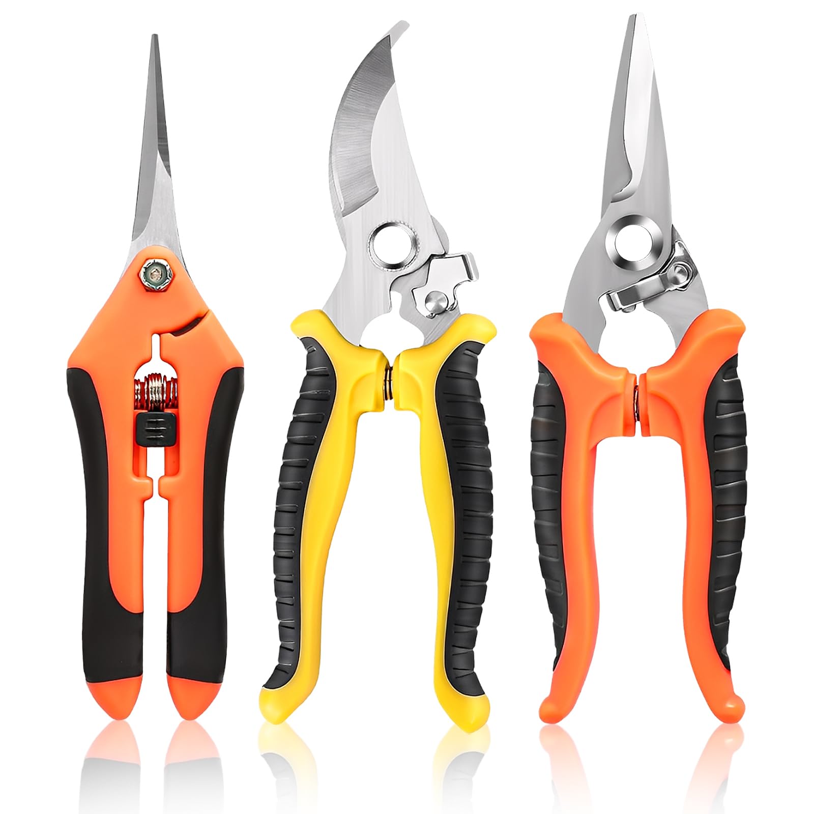 Yeqqzq Stainless Steel 3 Pack Garden Pruning Shears, Gardening Shears Garden Scissors Plant Flower Scissors Clippers