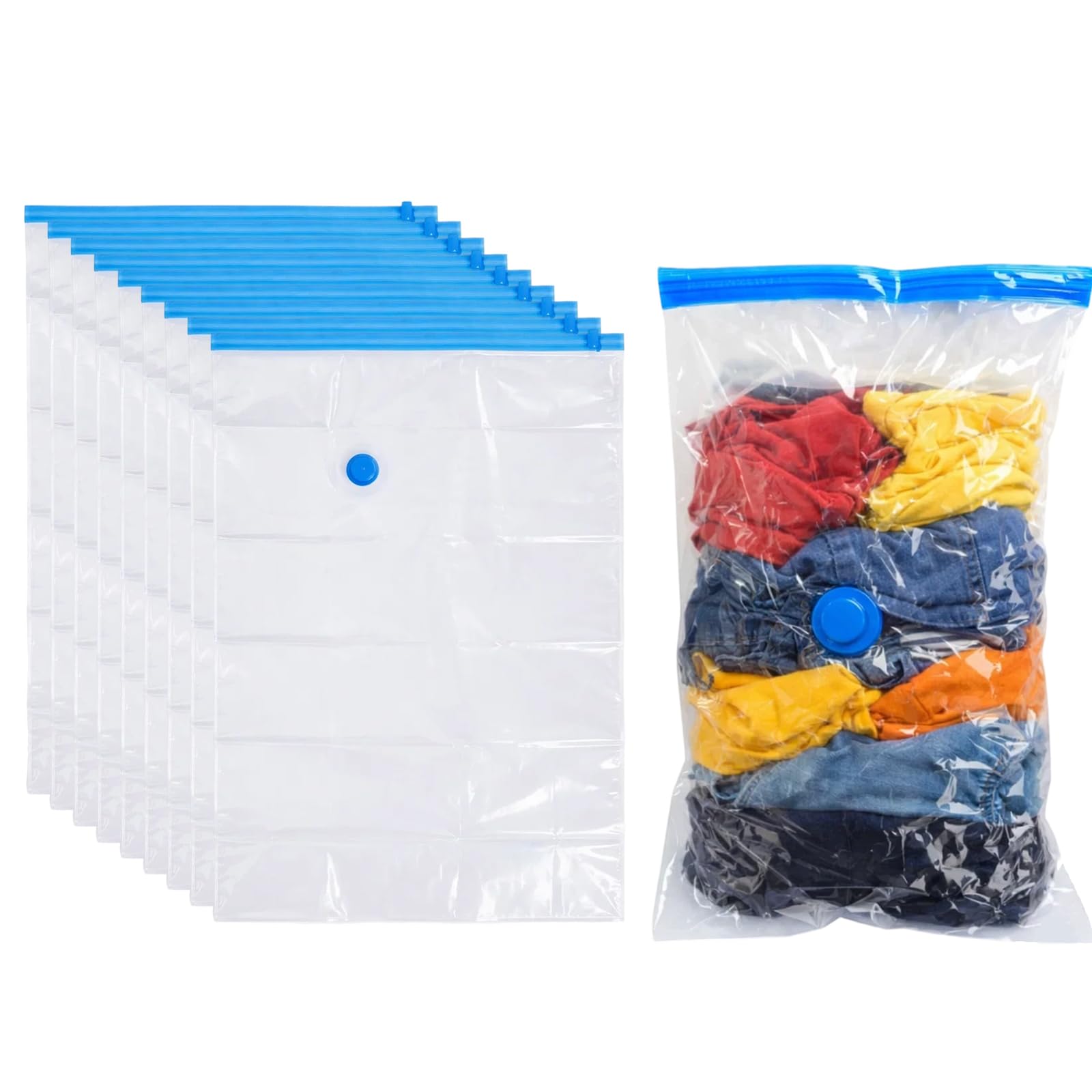 8 Pack Vacuum Storage Bags 60 x 40 cm, Small Space Saver Compression Bags with Airtight Valve, Reusable Vacuum Seal Bags for Clothes, Ideal for Travel & Home Wardrobe Storage