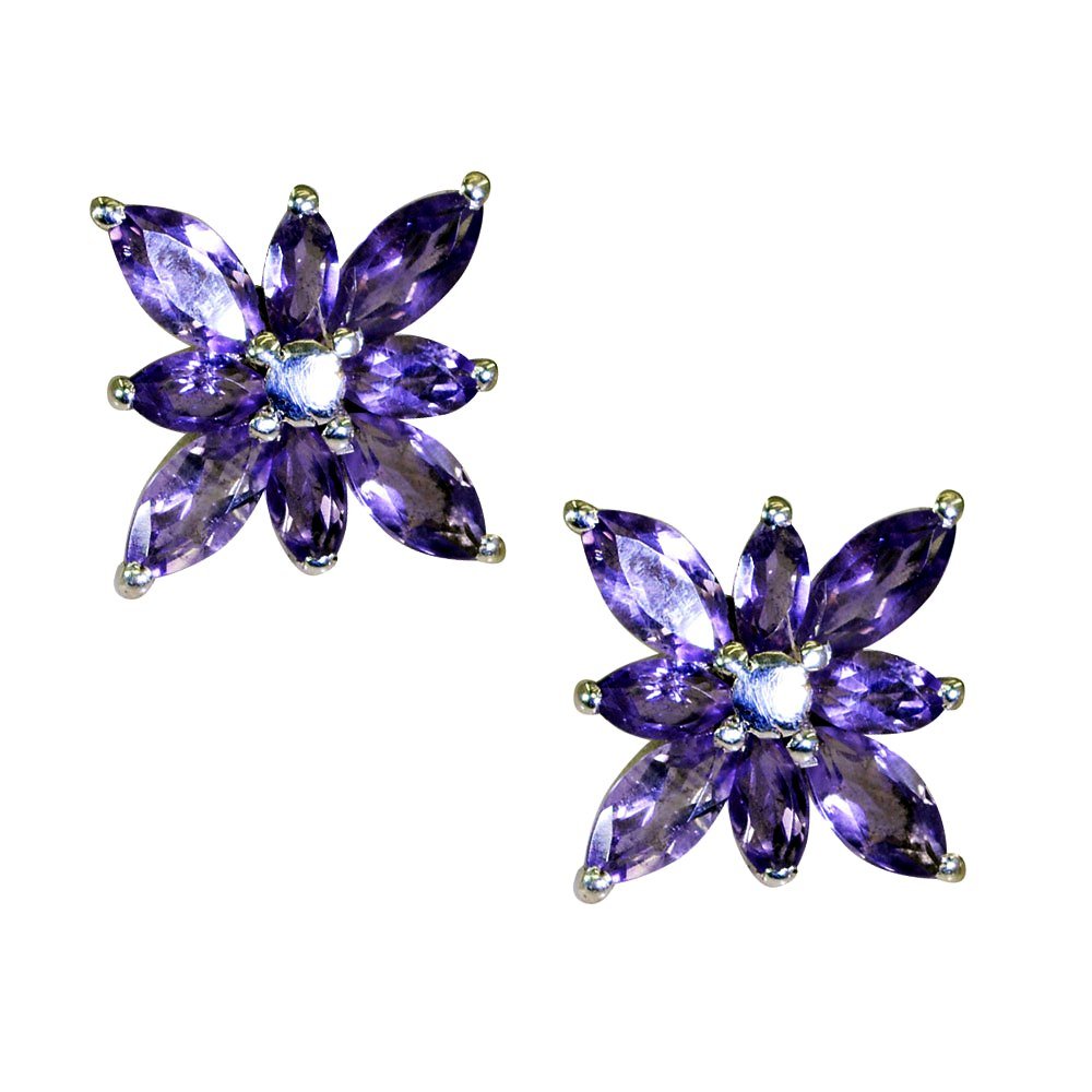 Améthyste boucle d'oreille argent 925 fleur marquise femme - 5