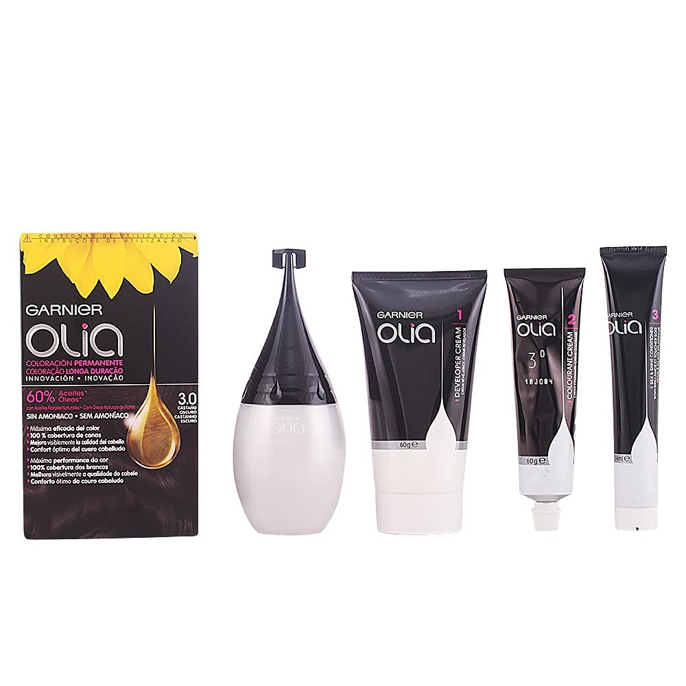 Garnier Olia coloración permanente con aceites florales de origen natural sin amoniaco para un olor agradable - Negro Natural (Midnight) 3.0